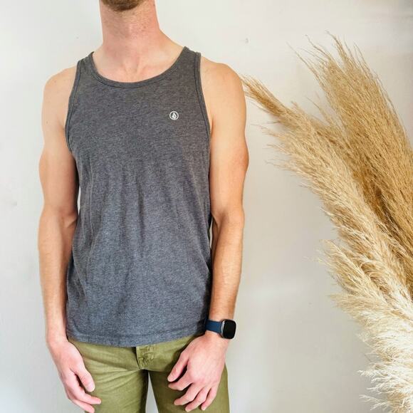 MENS VOLCOM Dark Heather Grey Gray Sleeveless Tank Top Relaxed Tee Shirt M - Picture 8 of 10